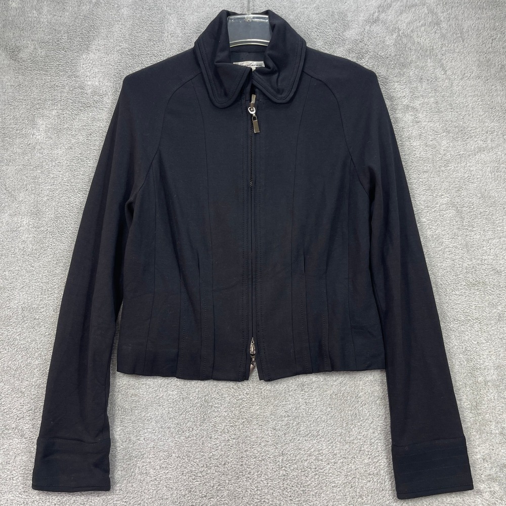 Kenneth Cole New York Jacket Women 6 Black Full Zip Moto Blazer Corset Seam